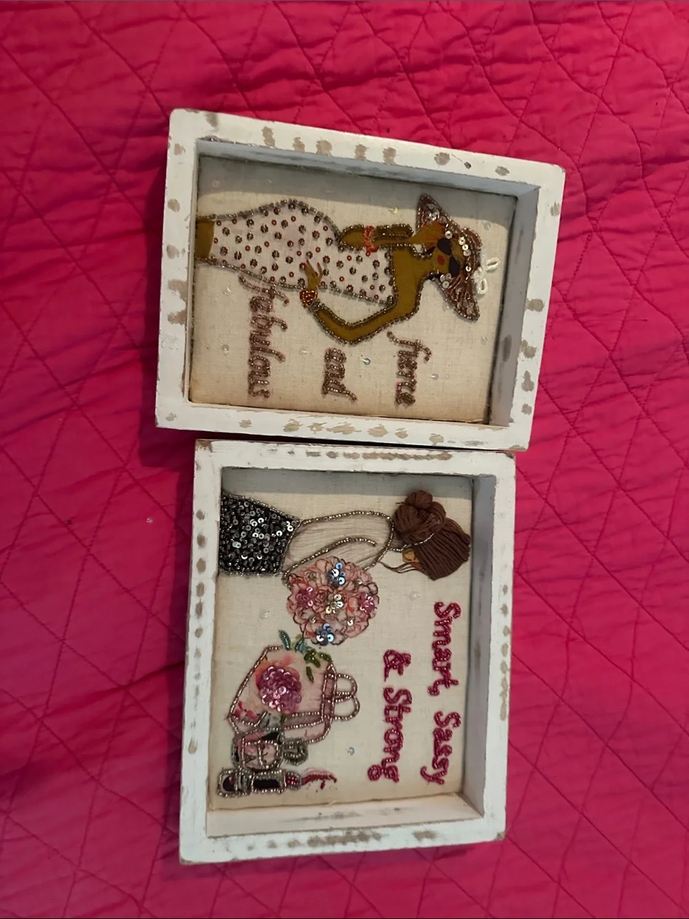 Marshalls Beaded Fashion Wall Plaque in Pink and Brown